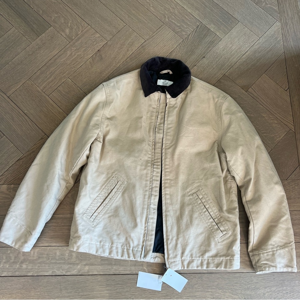 NWT H&M Beige Jacket with Brown corduroy Collar